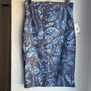 June & Hudson Womens M Stretch Pencil Skirt Blue Black Batik Fitted Printed